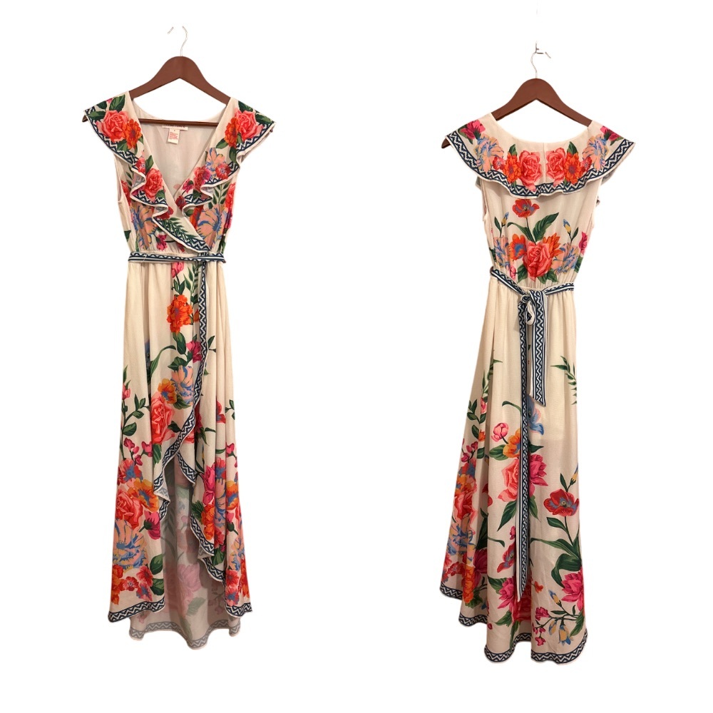 Flying Tomato Floral Print V-Neckline High/Low Hem Maxi Dress - Size M